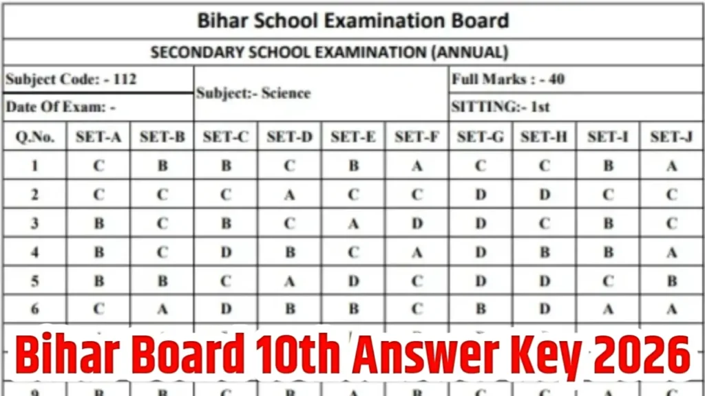 Bihar Board 10th Answer Key 2026 Link
